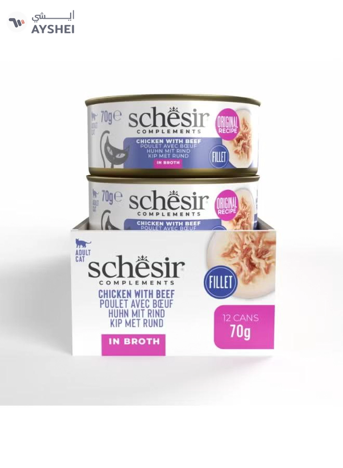 Schesir Complements Cat Wet Food in Broth- Chicken with Beef 70gx12pcs-6-6
