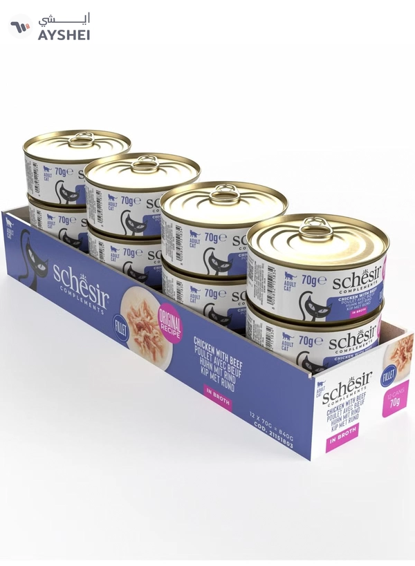 Schesir Complements Cat Wet Food in Broth- Chicken with Beef 70gx12pcs