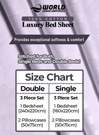 Eworld 3 Piece Luxury Purple Striped Bed Sheet Set with 1 Flat Sheet and 2 Pillowcases-1