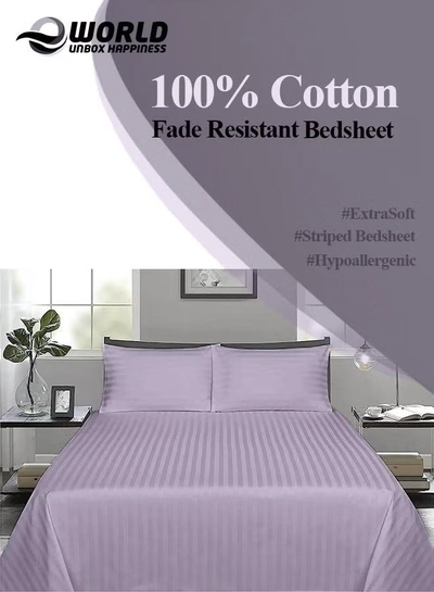 Eworld 3 Piece Luxury Purple Striped Bed Sheet Set with 1 Flat Sheet and 2 Pillowcases-2