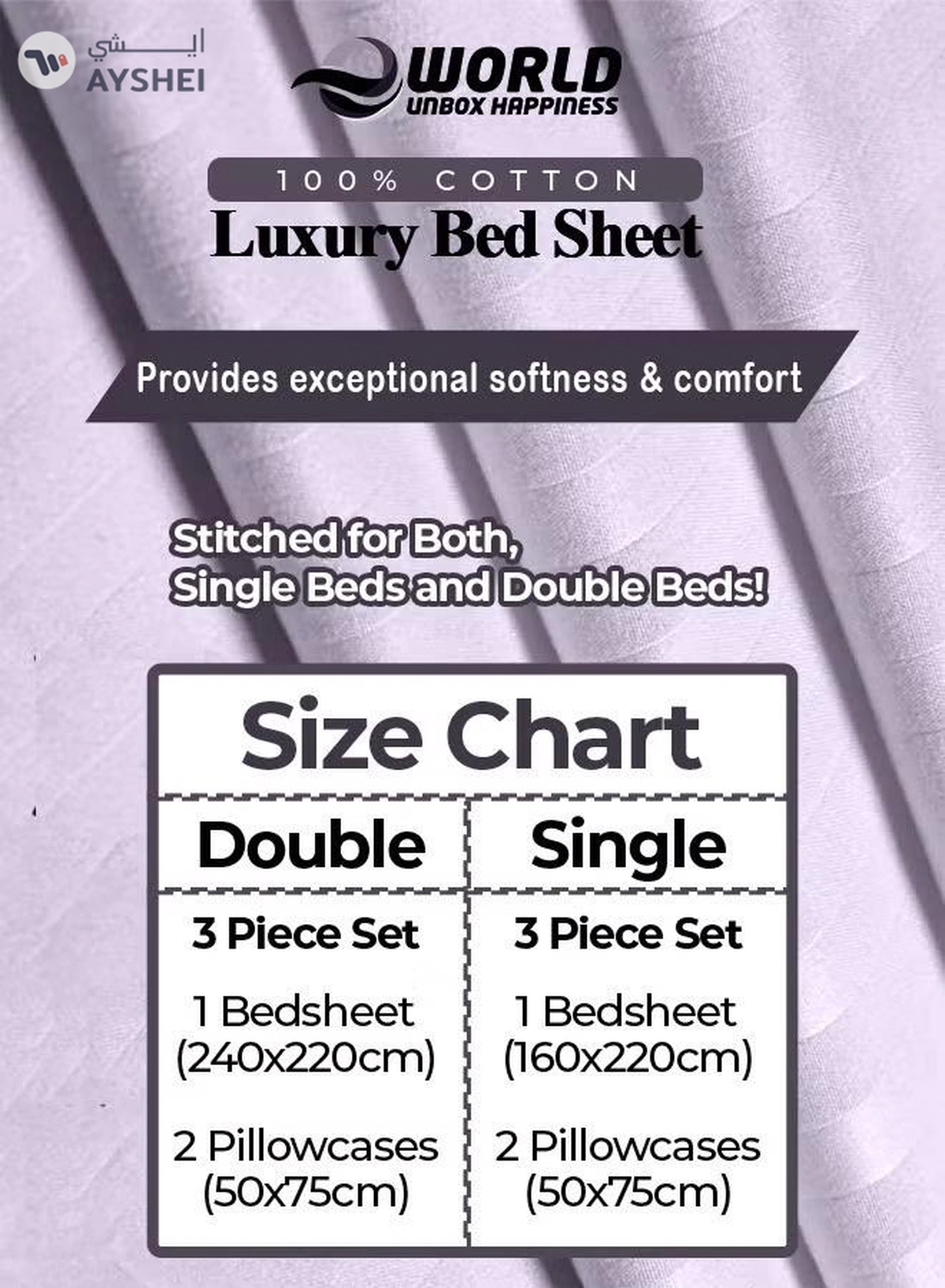 Eworld 3 Piece Luxury Purple Striped Bed Sheet Set with 1 Flat Sheet and 2 Pillowcases-1-1
