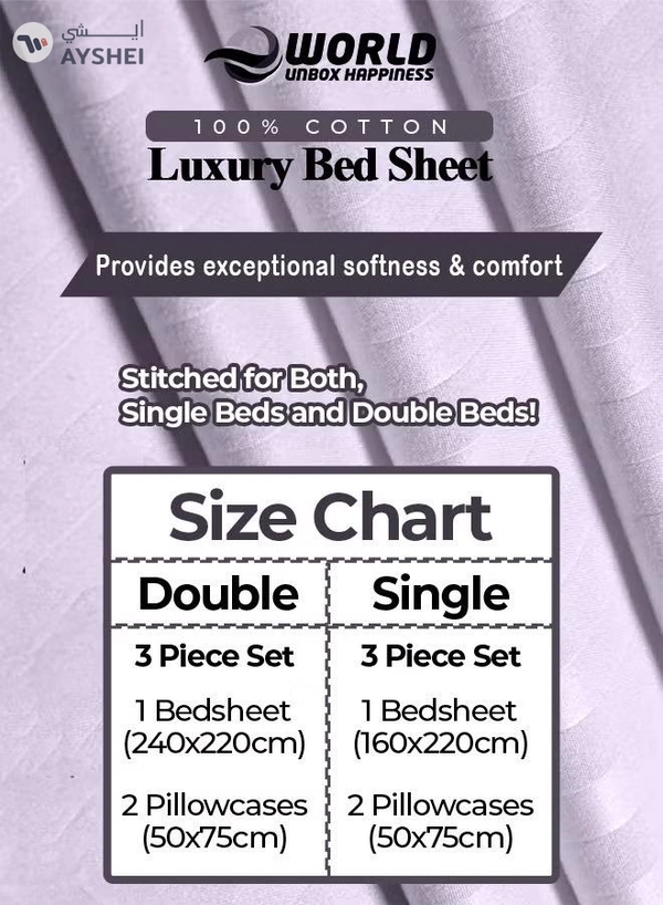 Eworld 3 Piece Luxury Purple Striped Bed Sheet Set with 1 Flat Sheet and 2 Pillowcases