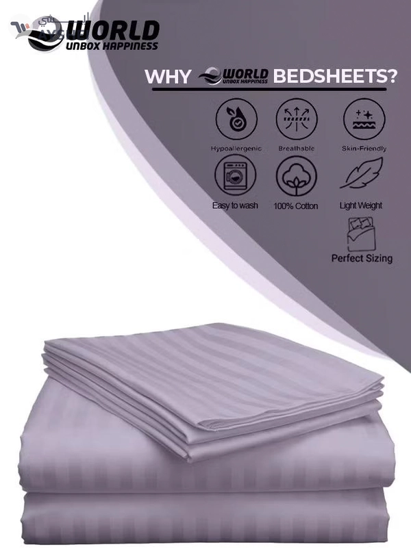 Eworld 3 Piece Luxury Purple Striped Bed Sheet Set with 1 Flat Sheet and 2 Pillowcases