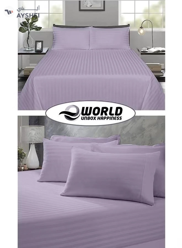 Eworld 3 Piece Luxury Purple Striped Bed Sheet Set with 1 Flat Sheet and 2 Pillowcases