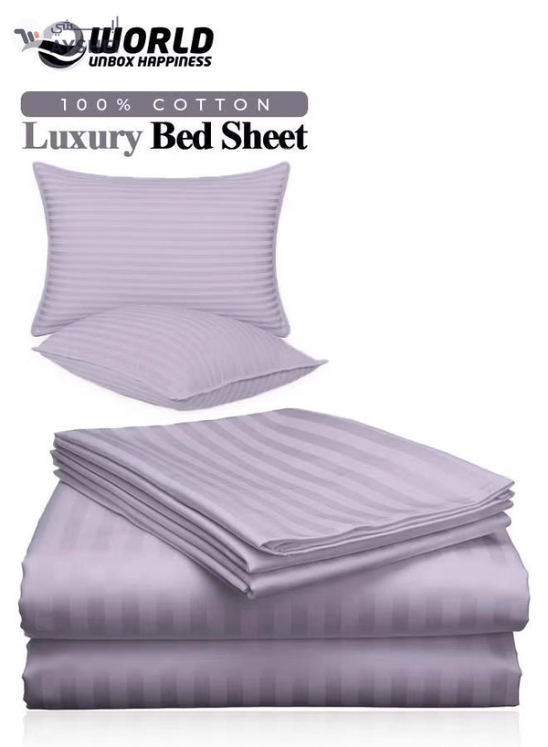 Eworld 3 Piece Luxury Purple Striped Bed Sheet Set with 1 Flat Sheet and 2 Pillowcases