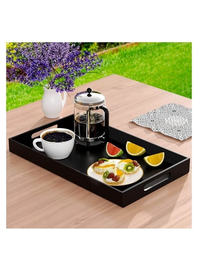 Eworld Black Serving Tray with Handles for Coffee, Tea, Snacks and Decorative Storage-1