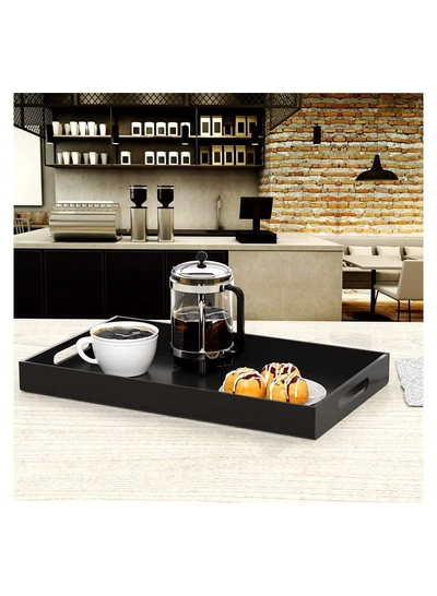 Eworld Black Serving Tray with Handles for Coffee, Tea, Snacks and Decorative Storage-3