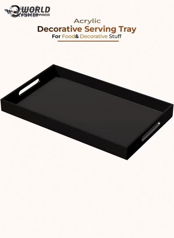 Eworld Black Serving Tray with Handles for Coffee, Tea, Snacks and Decorative Storage