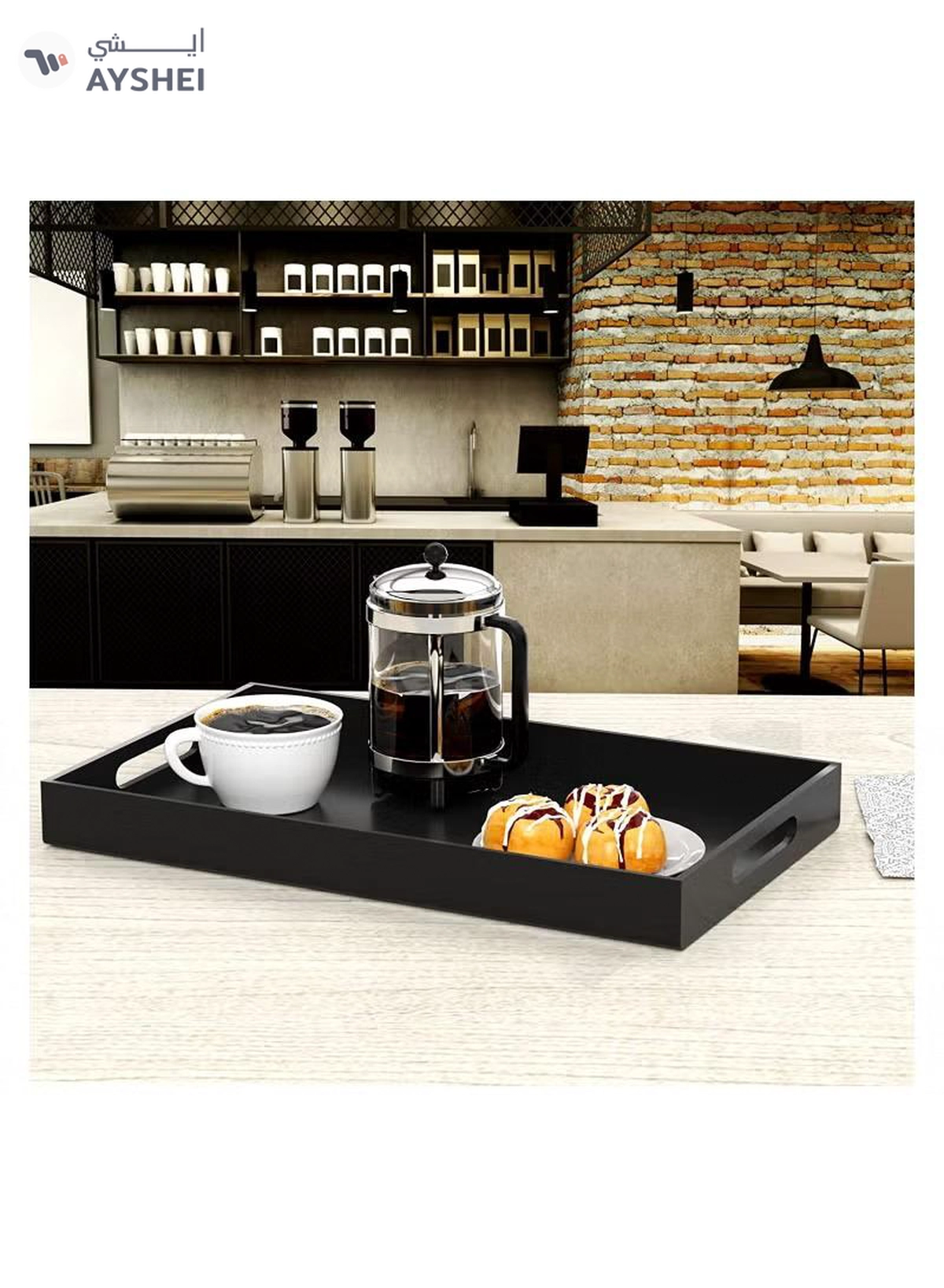 Eworld Black Serving Tray with Handles for Coffee, Tea, Snacks and Decorative Storage-3-3