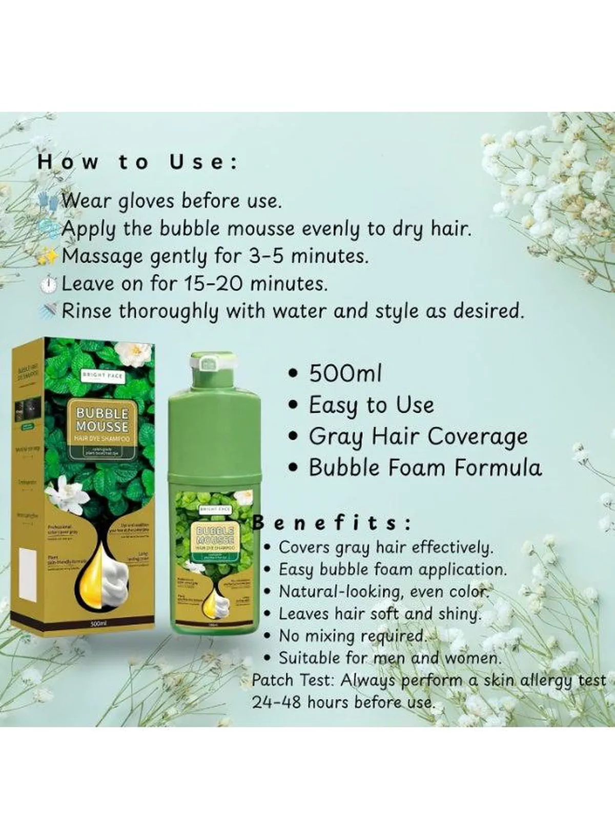 Long-Lasting Bubble Mousse Hair Dye Shampoo – Convenient At-Home Hair Coloring Solution hair a fresh and polished look with this easy-to-apply bubble mousse hair dye shampoo. Designed for convenient home use, it helps conceal gray hair while providing vibrant-looking color and a smooth finish.-3-3