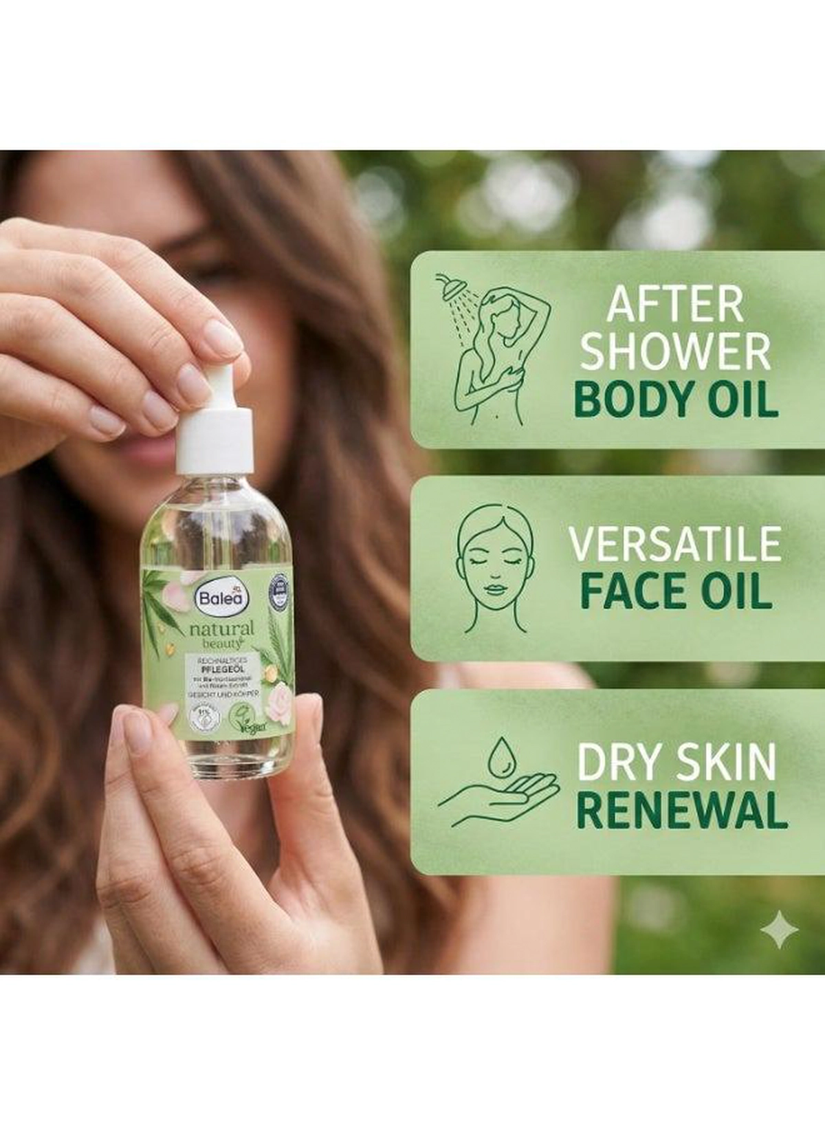 Balea Natural Beauty Rose & Sunflower Nourishing Skin Oil Give your daily skincare routine a botanical touch with this nourishing Balea oil. Featuring rose extract and sunflower oil, it helps condition dry-looking skin and leaves a soft, comfortable, beautifully smooth finish.-6-6
