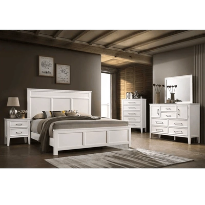 Neo Classic Bed with 2 side tables, dresser, mirror & chest of drawers-0