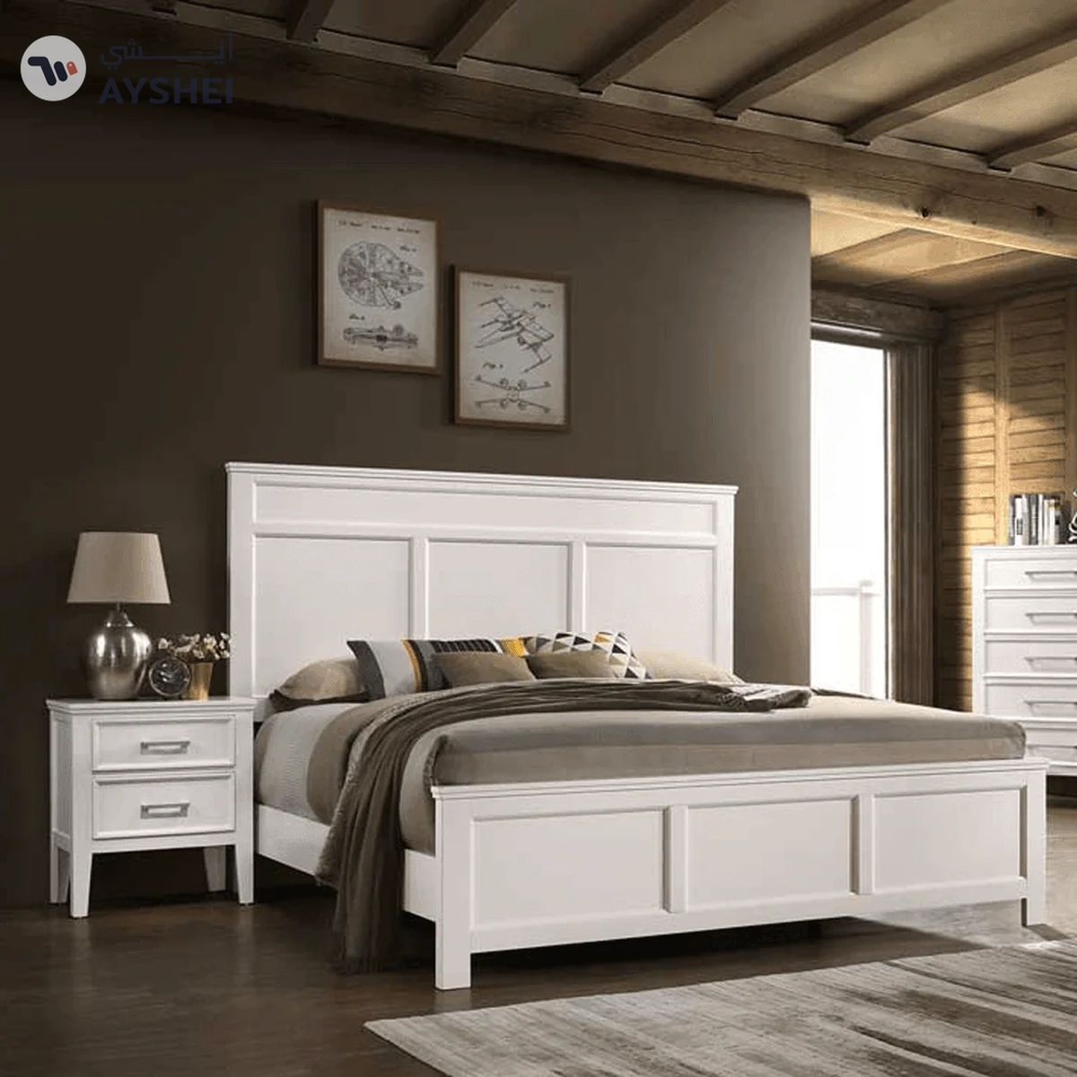 Neo Classic Bed with 2 side tables, dresser, mirror & chest of drawers-2-2