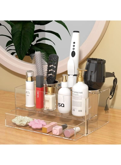 Eworld Acrylic Clear Hair Tools Organizer with 3 Stainless Steel cups and Drawer, Ultimate Solution -2