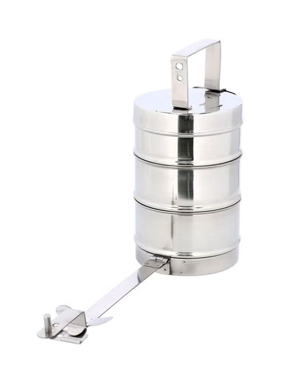DELCASA 3-Layer Stainless Steel Tiffin Lunch Box Silver 14x9x15cm-2