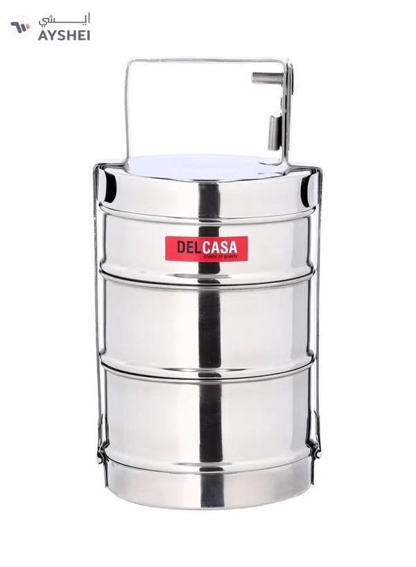 DELCASA 3-Layer Stainless Steel Tiffin Lunch Box Silver 14x9x15cm