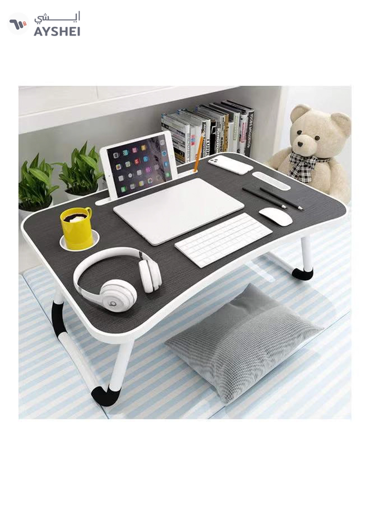 MODERN HOME Foldable Laptop Table With Cup Holder Combination Material Multicolour 40.5 x 60 x 5.5cm-3-3
