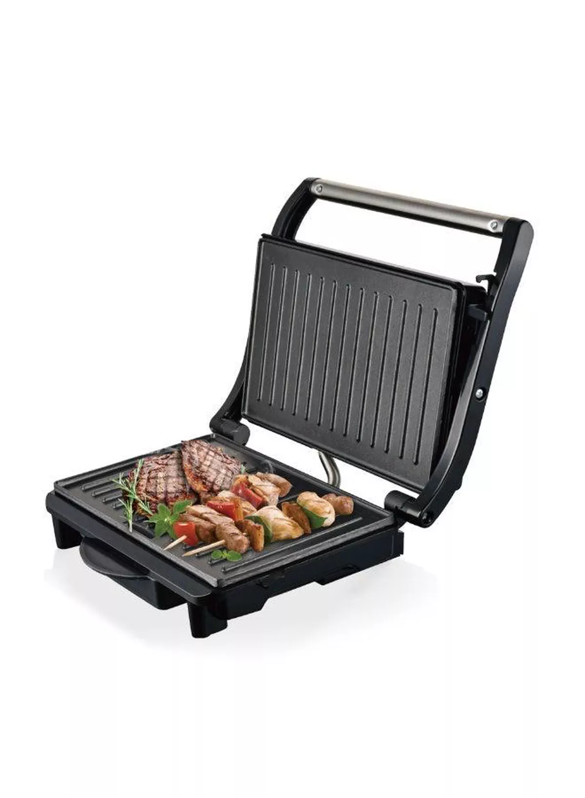 RAF Steak Machine R.569 800W — Electric BBQ Contact Grill, Panini Press & Sandwich Maker A versatile electric contact grill suitable for preparing steaks, kebabs, sandwiches, burgers, chicken and vegetables. The ribbed non-stick cooking surface creates attractive grill marks while providing efficient, uniform heating for convenient everyday meal preparation.-4-4