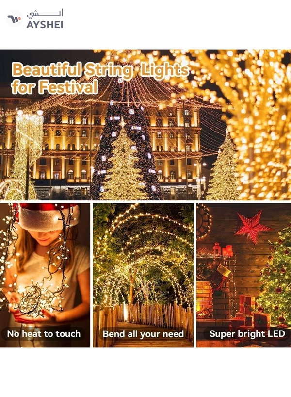 Eworld Warm White String Lights, 50 Meters with 450 LEDs, Battery-Powered for Eid, Weddings, Parties