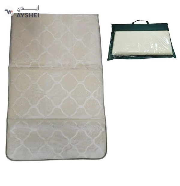Yuwell Foldable Prayer Mat with Back Support & Carrying Bag, 2-in-1 Prayer Rug Sajadah, Anti-Slip Islamic Salah Mat Soft Velvet Mat 110×65CM for Men & Women, Portable Ramadan & Eid Gift Beige