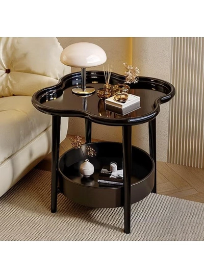 DubaiGallery Modern Round Side Table with Tray Top and Storage Shelf, Sturdy Metal Frame, Multi-Purpose End Table for Living Room, Bedroom, Sofa Side, Minimal Black Design-0