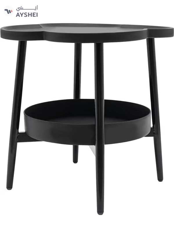 DubaiGallery Modern Round Side Table with Tray Top and Storage Shelf, Sturdy Metal Frame, Multi-Purpose End Table for Living Room, Bedroom, Sofa Side, Minimal Black Design