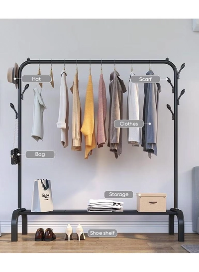 DubaiGallery Clothes Hanger Garment Rolling Rack, Multi-functional Single pole Bedroom Clothing Rack with wheels, Metal Clothes Stand Rack with Rod and Lower Storage Shelf for Indoor Bedroom-2