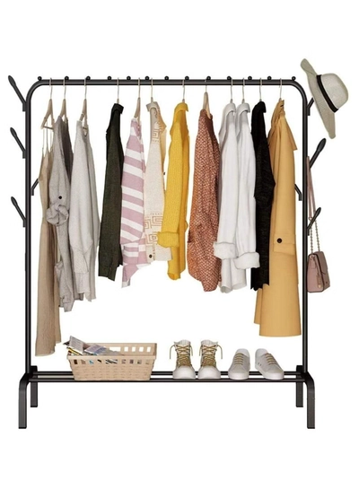 DubaiGallery Clothes Hanger Garment Rolling Rack, Multi-functional Single pole Bedroom Clothing Rack with wheels, Metal Clothes Stand Rack with Rod and Lower Storage Shelf for Indoor Bedroom-0