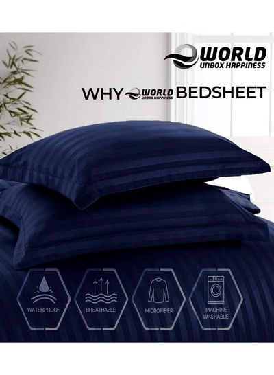 Eworld 4-Piece Luxury King Size Navy Blue Striped Bedding Set Includes 1 Duvet Cover (220x240cm)-3