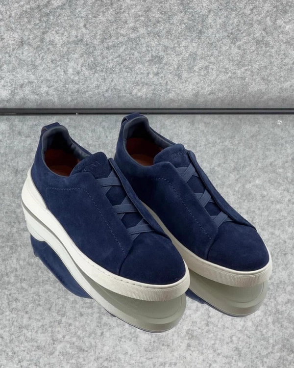 Zegna Men's Navy Blue Suede Slip-On Sneakers