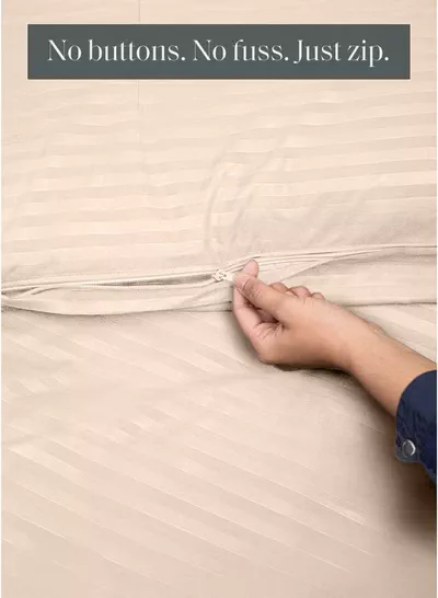 Premium Striped Duvet Set All Season – 6-Pieces Set Cream | King Size 220x240 cm | Ultra-Soft, Wrinkle-Resistant & Made in Dubai | Includes Duvet Cover, Fitted Sheet (200x200 cm) & 4 Pillowcases (50x70 cm)-4