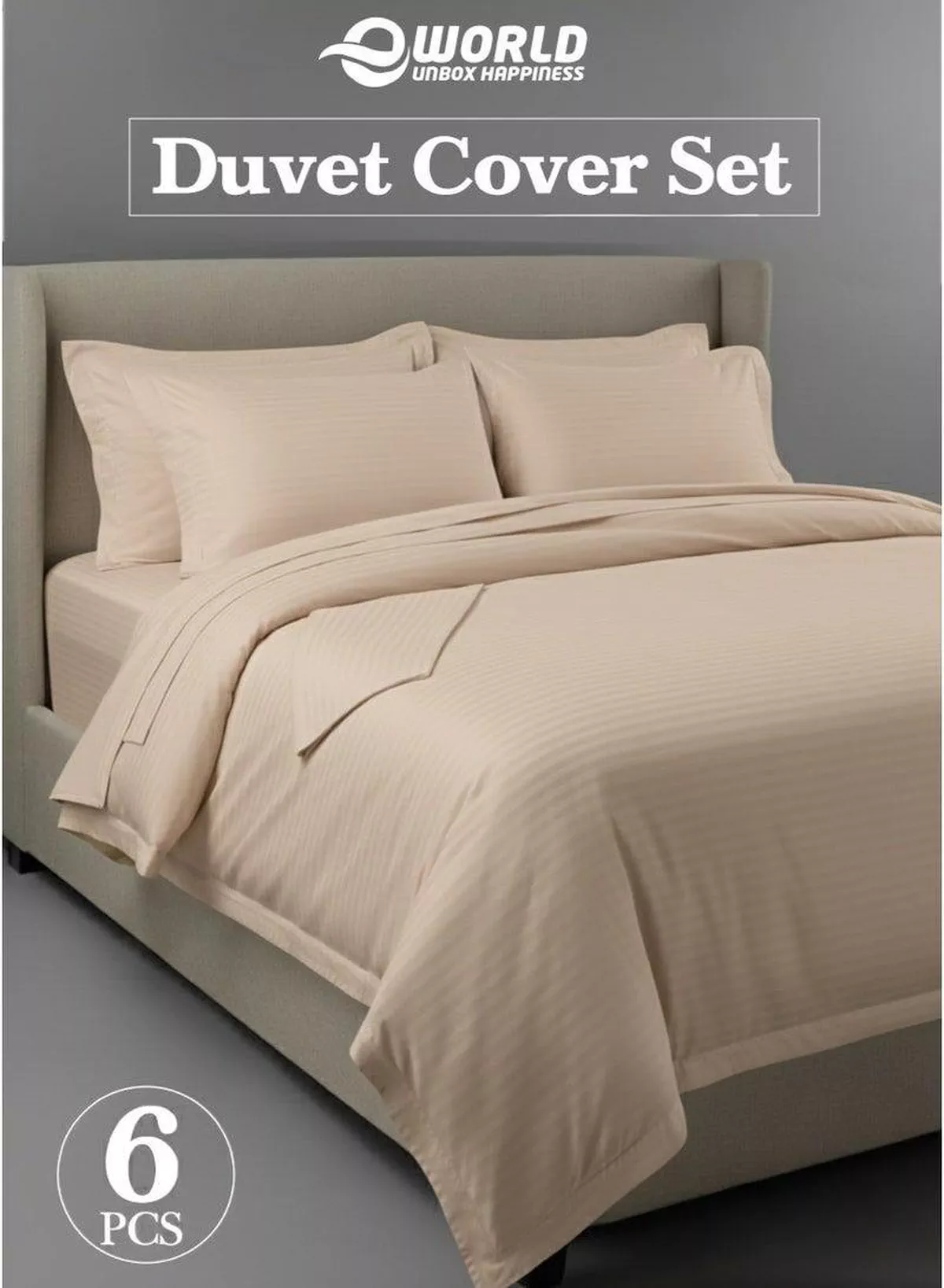 Premium Striped Duvet Set All Season – 6-Pieces Set Cream | King Size 220x240 cm | Ultra-Soft, Wrinkle-Resistant & Made in Dubai | Includes Duvet Cover, Fitted Sheet (200x200 cm) & 4 Pillowcases (50x70 cm)