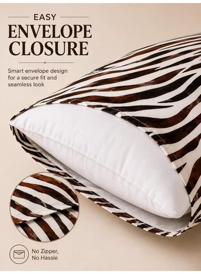 Set of 2 100% Cotton Printed Pillow Covers, Zebra Print, 125 GSM Fabric, Soft & Breathable, Envelope Closure, Fade Resistant & Machine Washable – 50 x 75 cm-1