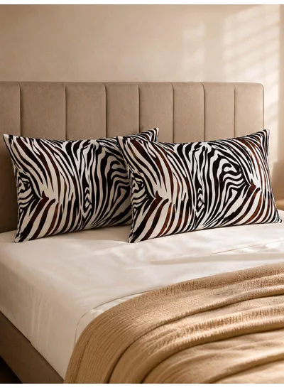 Set of 2 100% Cotton Printed Pillow Covers, Zebra Print, 125 GSM Fabric, Soft & Breathable, Envelope Closure, Fade Resistant & Machine Washable – 50 x 75 cm-4