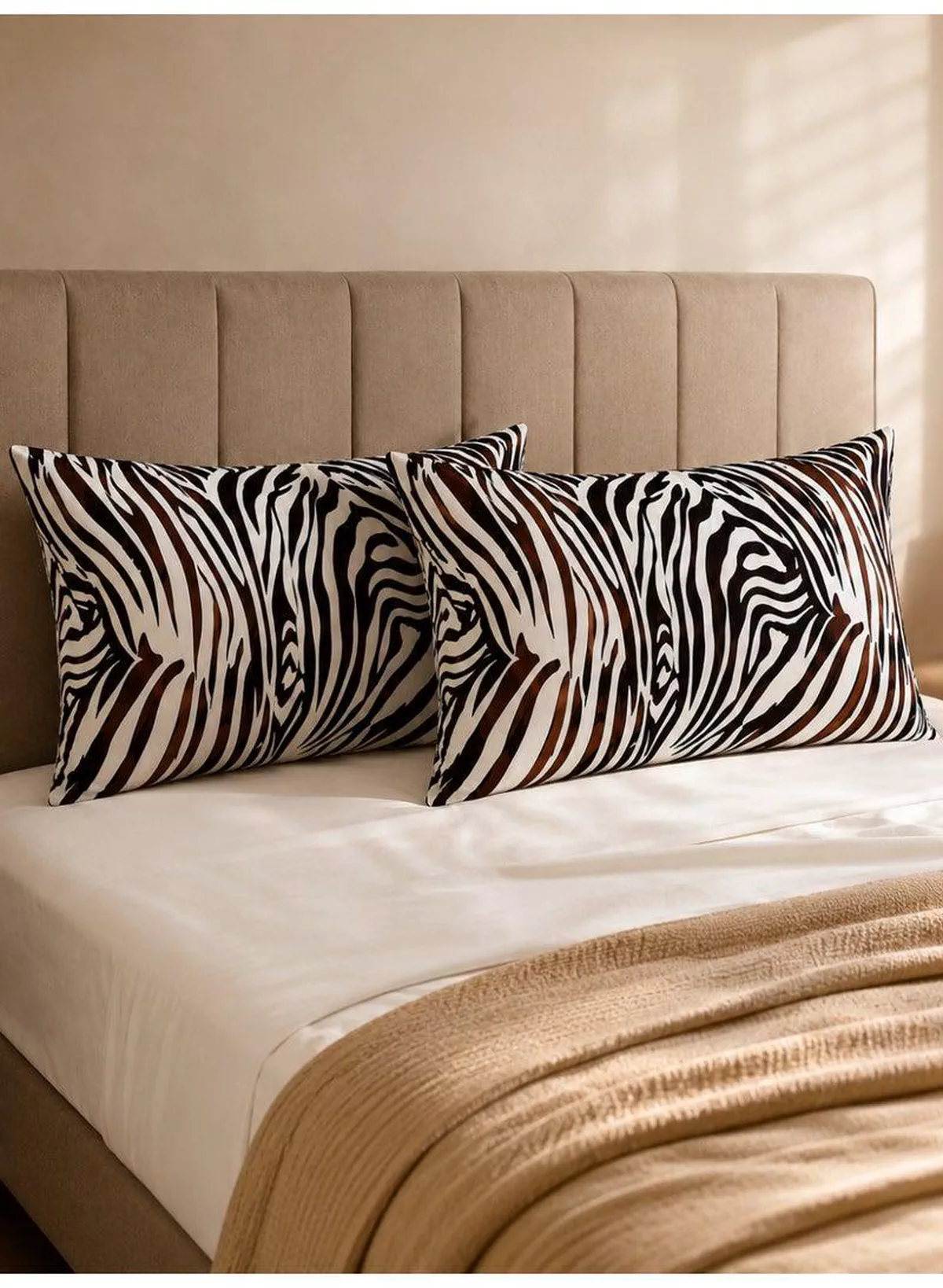 Set of 2 100% Cotton Printed Pillow Covers, Zebra Print, 125 GSM Fabric, Soft & Breathable, Envelope Closure, Fade Resistant & Machine Washable – 50 x 75 cm-4-4