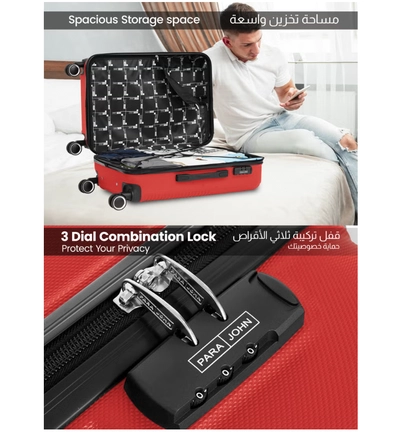 PARAJOHN ABS Material 3-Piece Hardsided Luggage Set | 4-Wheel Spinner Trolley | Small (10kg), Medium (20kg), Large (30kg)Red-5