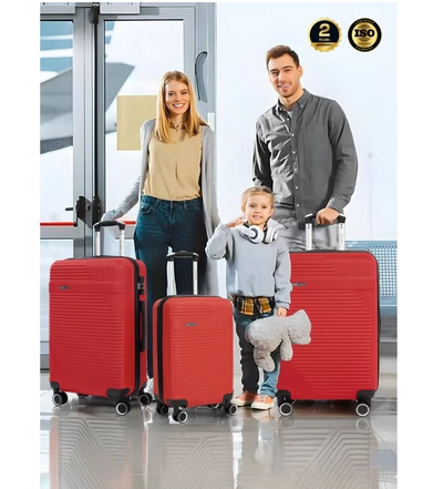 PARAJOHN ABS Material 3-Piece Hardsided Luggage Set | 4-Wheel Spinner Trolley | Small (10kg), Medium (20kg), Large (30kg)Red-6