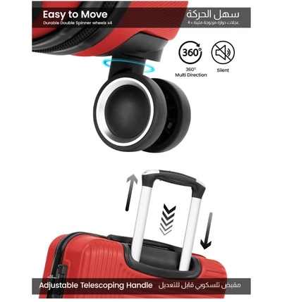 PARAJOHN ABS Material 3-Piece Hardsided Luggage Set | 4-Wheel Spinner Trolley | Small (10kg), Medium (20kg), Large (30kg)Red-3