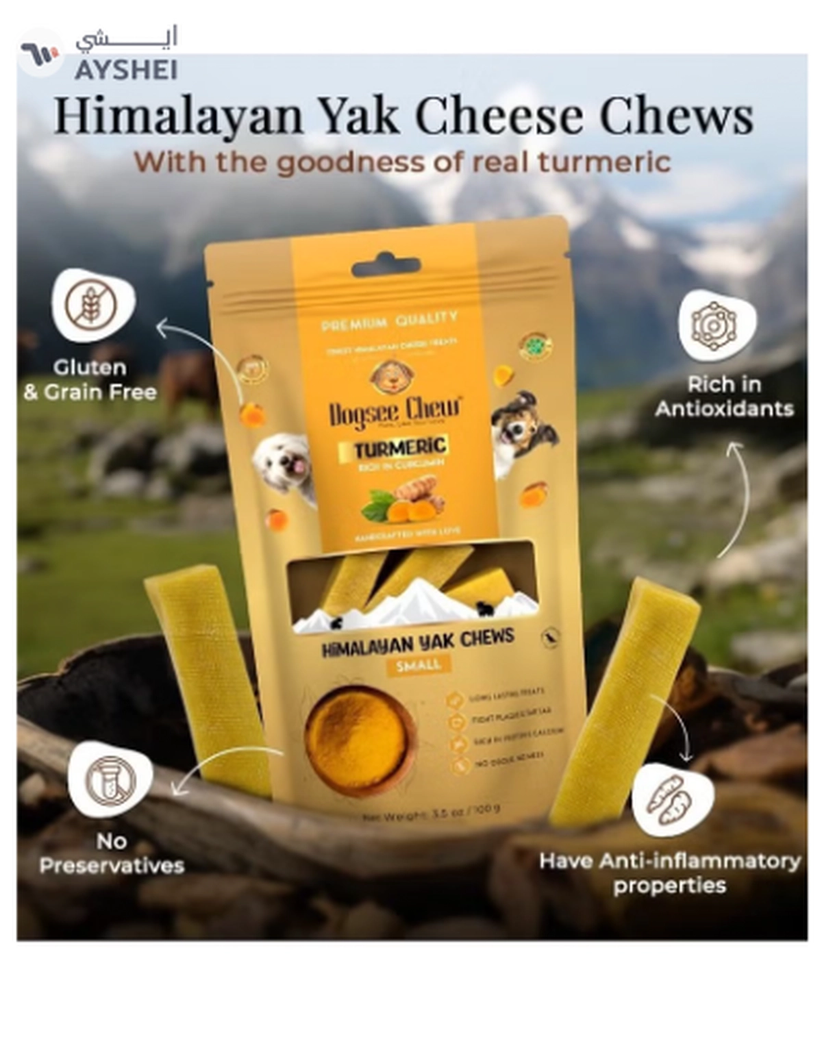 Dogsee Turmeric Small Bars: Long-Lasting Dental Chews for Small Dogs 100g-2-2