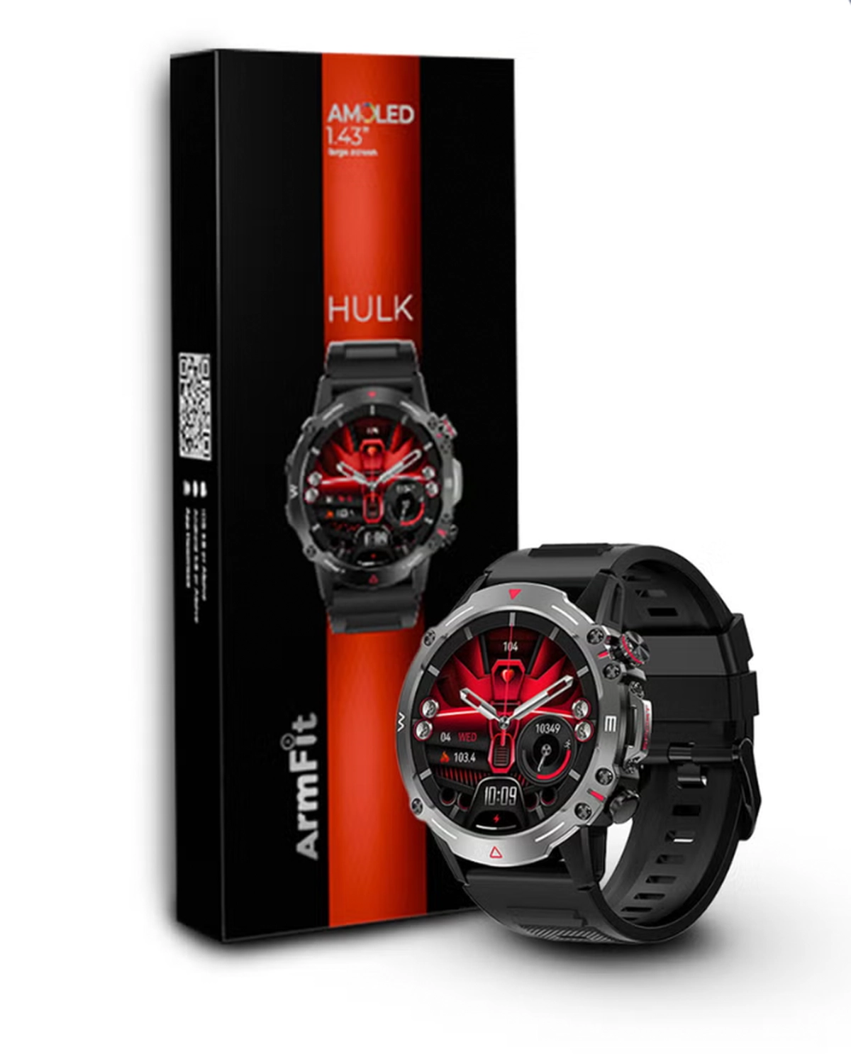 ARMFIT Hulk Smartwatch For Men, AMOLED Always On Display Bluetooth Calling Waterproof Fitness Watches Compatible With Android iOS Black-1-1