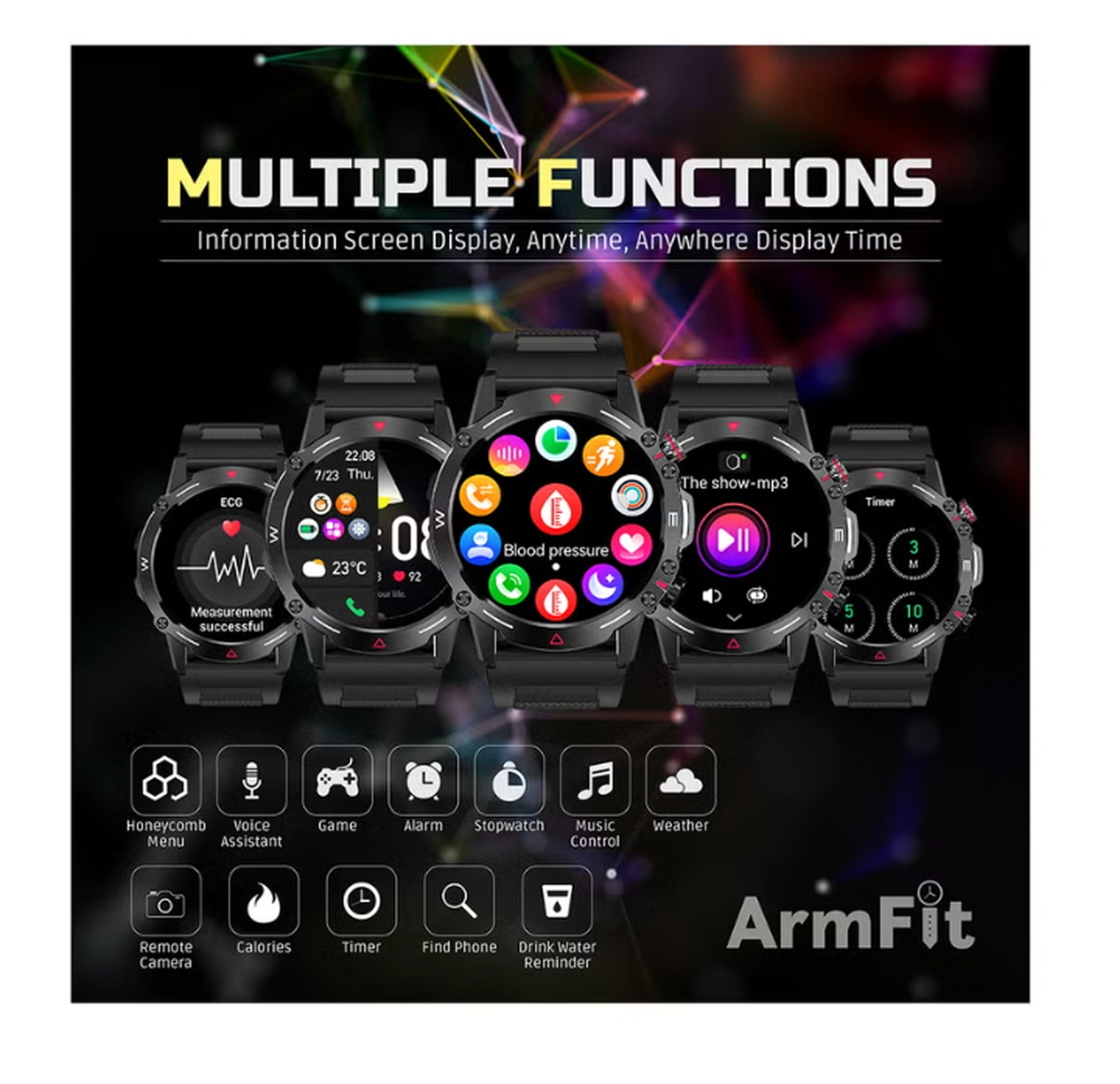 ARMFIT Hulk Smartwatch For Men, AMOLED Always On Display Bluetooth Calling Waterproof Fitness Watches Compatible With Android iOS Black-2-2