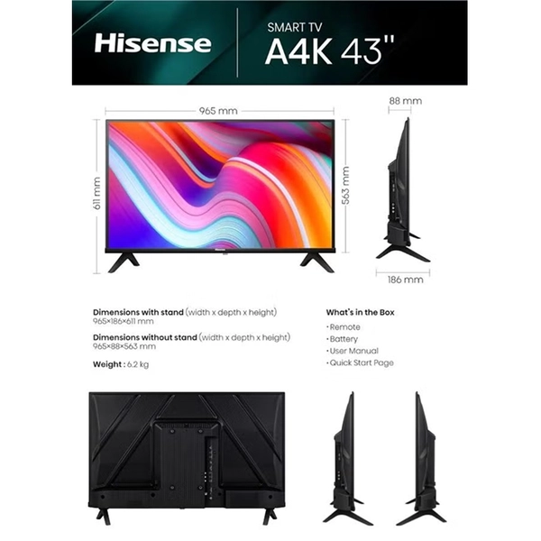Hisense 43-Inch Full HD Smart LED TV | VIDAA OS, Bezel-less Design - FREE INSTALLATION.