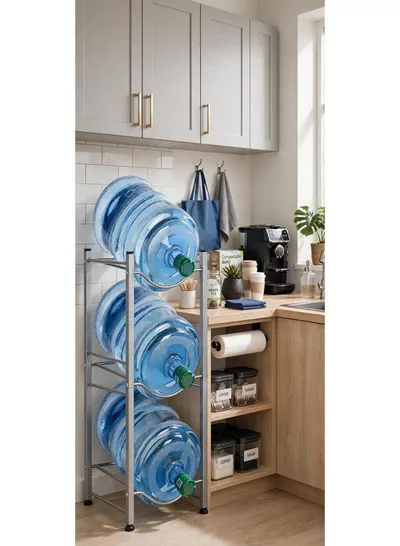BUCKET STORAGE RACK – 3-Tier Water Bottle & Bucket Organizer Strong and practical storage rack designed to keep buckets, water bottles, and household containers neatly organized. Its compact structure helps save floor space while providing convenient access, making it suitable for kitchens, utility rooms, balconies, garages, and storage areas.-7