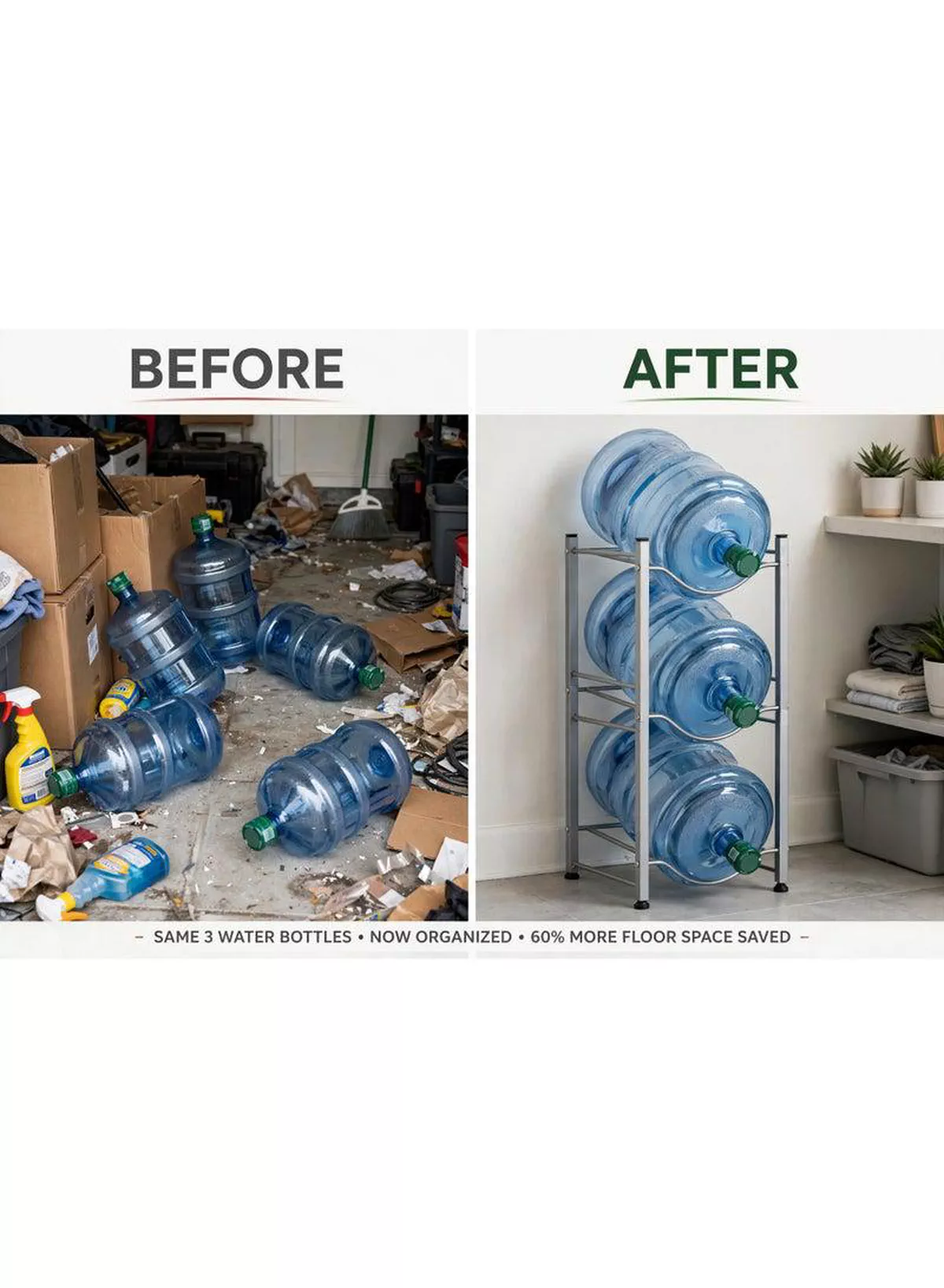 BUCKET STORAGE RACK – 3-Tier Water Bottle & Bucket Organizer Strong and practical storage rack designed to keep buckets, water bottles, and household containers neatly organized. Its compact structure helps save floor space while providing convenient access, making it suitable for kitchens, utility rooms, balconies, garages, and storage areas.-5-5