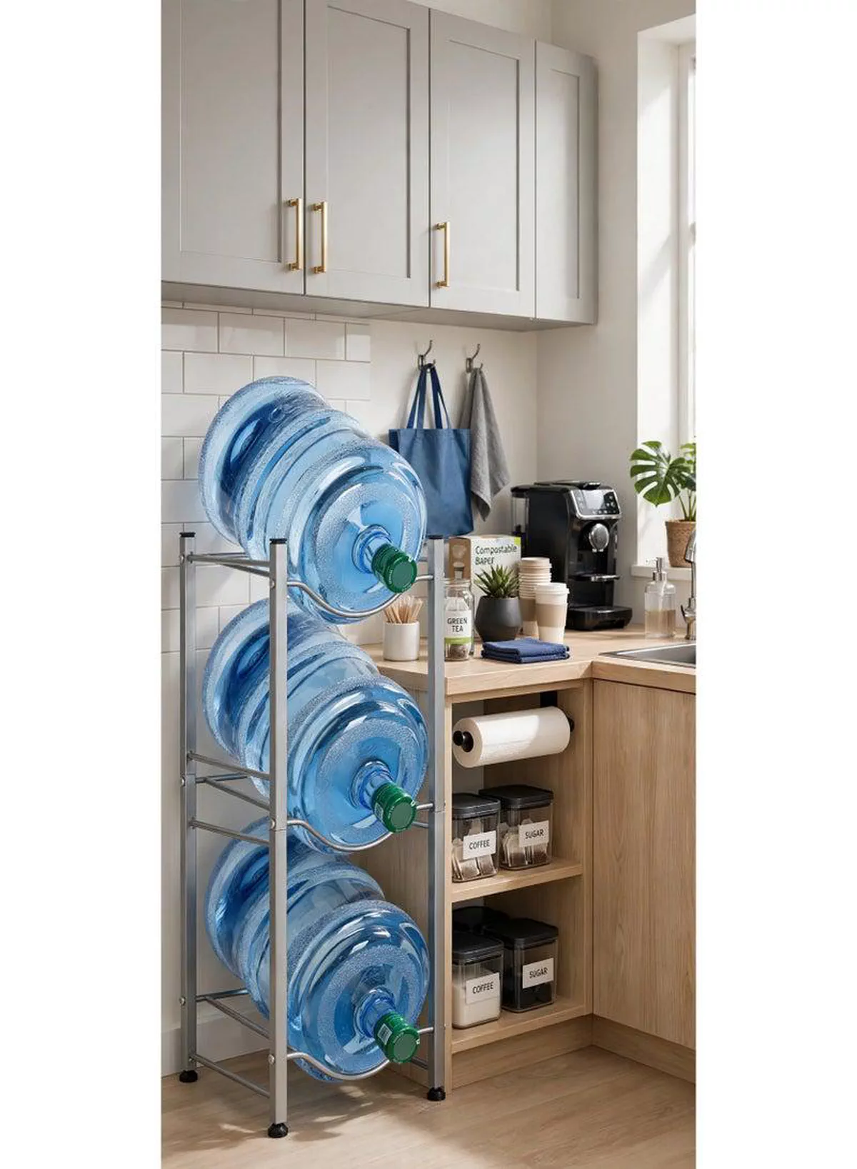 BUCKET STORAGE RACK – 3-Tier Water Bottle & Bucket Organizer Strong and practical storage rack designed to keep buckets, water bottles, and household containers neatly organized. Its compact structure helps save floor space while providing convenient access, making it suitable for kitchens, utility rooms, balconies, garages, and storage areas.-7-7