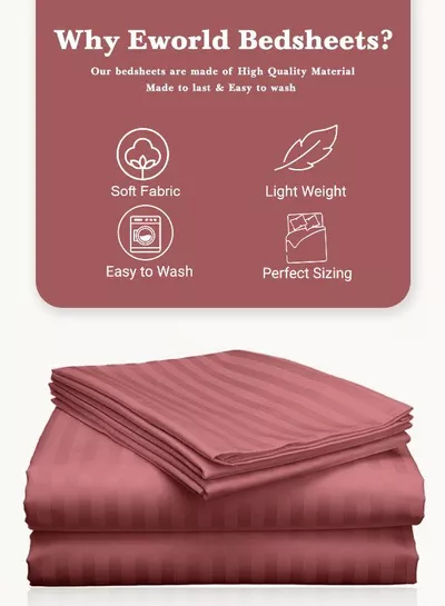 3 Piece Luxury Maroon Striped Bed Sheet Set with 1 Deep Pocket Fitted Sheet and 2 Pillowcases for Hotel and Home Crafted from Ultra Soft and Breathable Microfiber for Year-Round Comfort, (Single/Double)-2