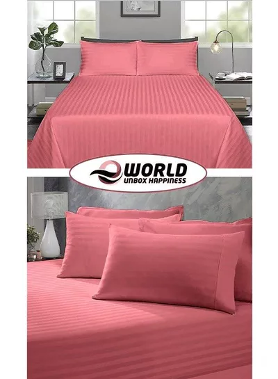 3 Piece Luxury Maroon Striped Bed Sheet Set with 1 Deep Pocket Fitted Sheet and 2 Pillowcases for Hotel and Home Crafted from Ultra Soft and Breathable Microfiber for Year-Round Comfort, (Single/Double)-4