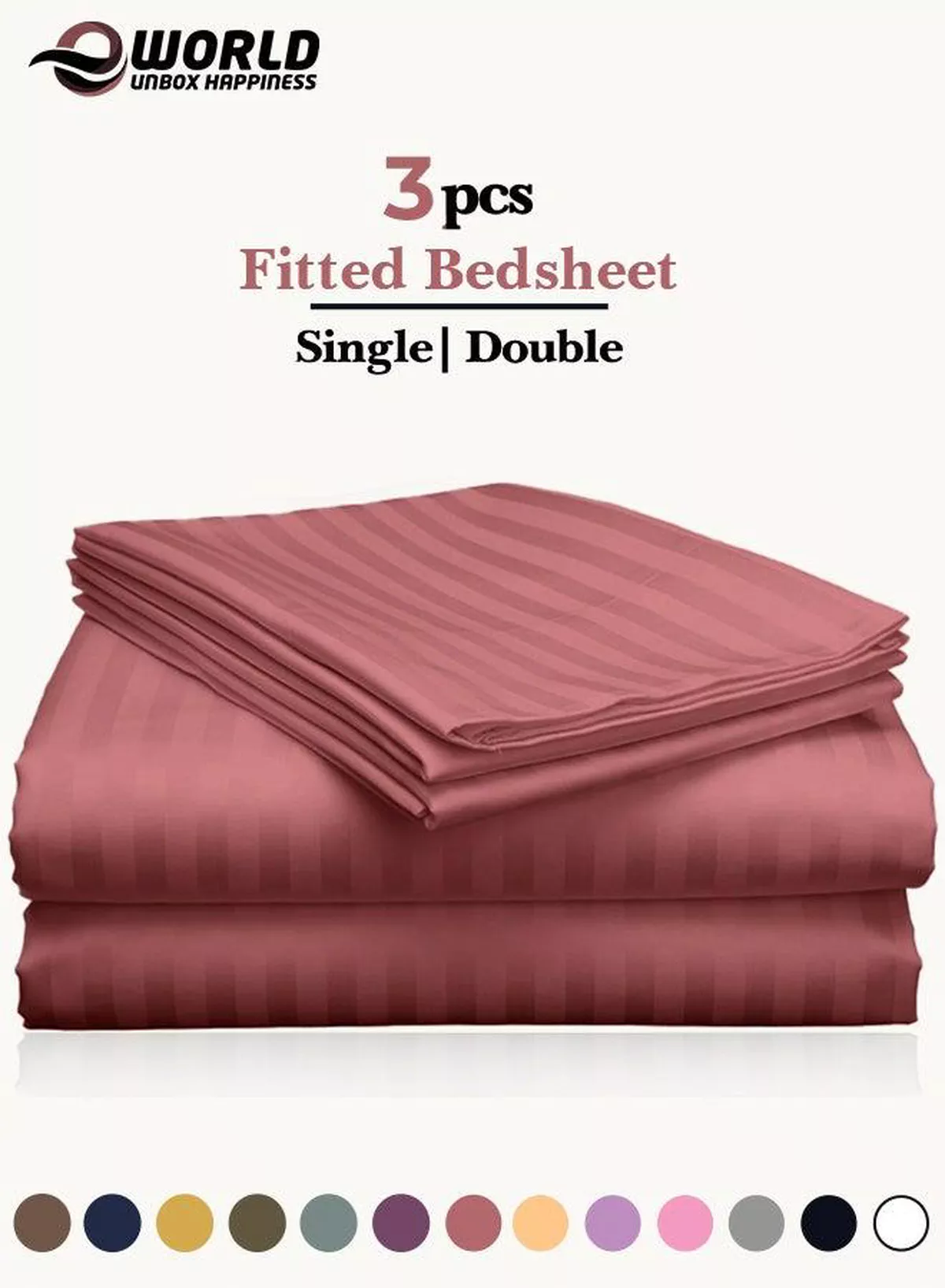 3 Piece Luxury Maroon Striped Bed Sheet Set with 1 Deep Pocket Fitted Sheet and 2 Pillowcases for Hotel and Home Crafted from Ultra Soft and Breathable Microfiber for Year-Round Comfort, (Single/Double)
