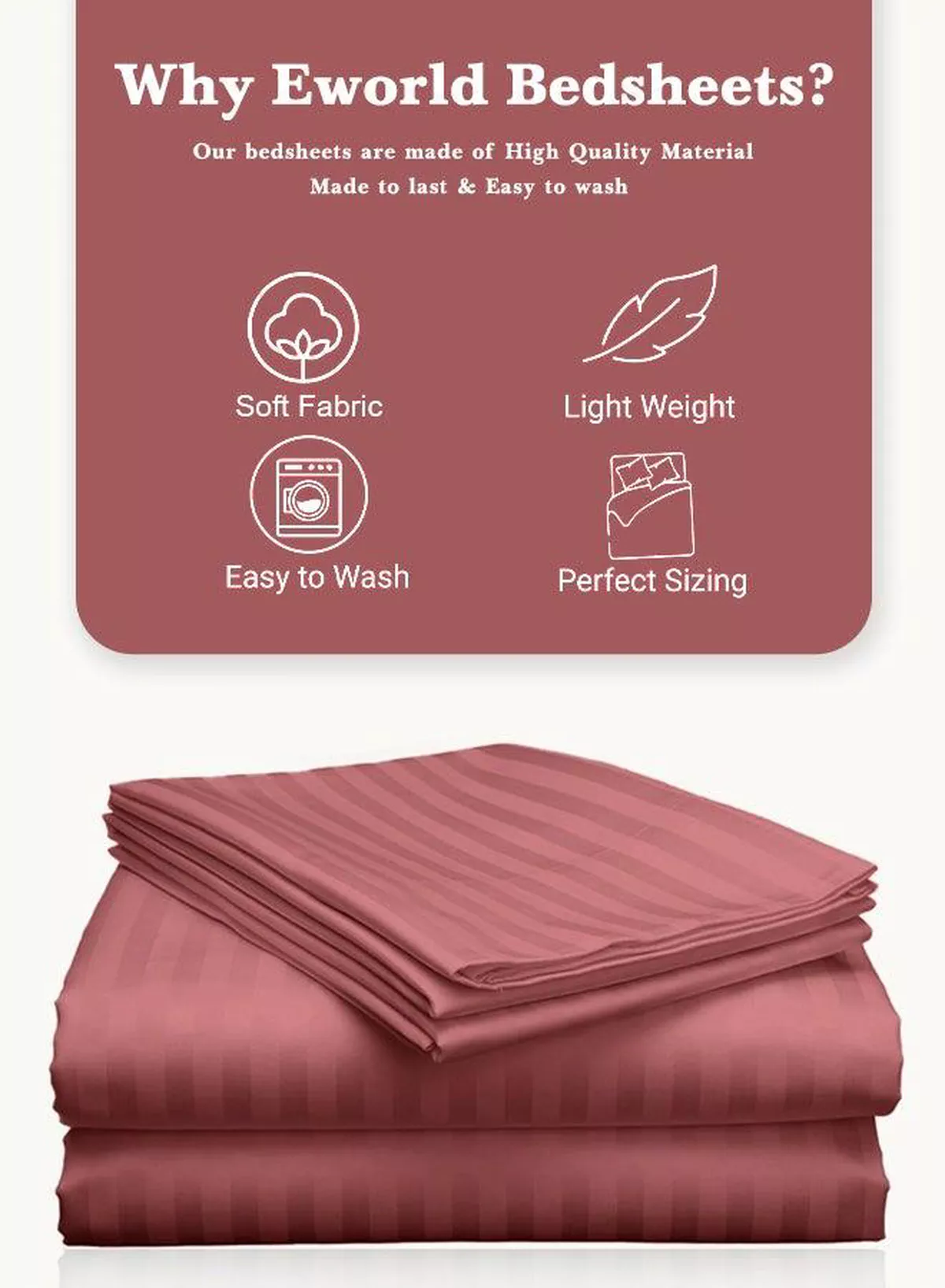 3 Piece Luxury Maroon Striped Bed Sheet Set with 1 Deep Pocket Fitted Sheet and 2 Pillowcases for Hotel and Home Crafted from Ultra Soft and Breathable Microfiber for Year-Round Comfort, (Single/Double)-2-2