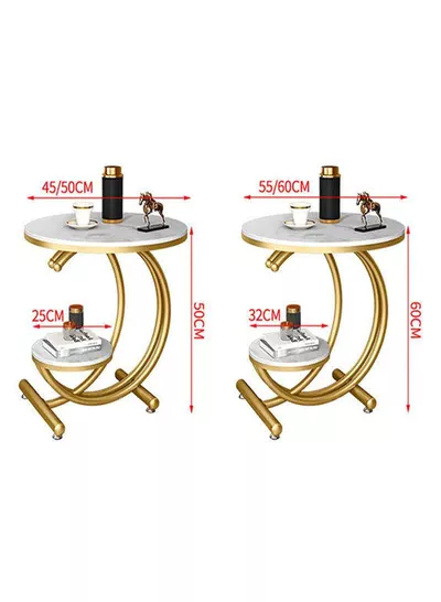 Sofa Side Table, Light Luxury End Table Rock Board Corner Table Creativity Round Table Open Double-Layer Design Coffee Table Modern Living Room Side Cabinet Bedside Table-1